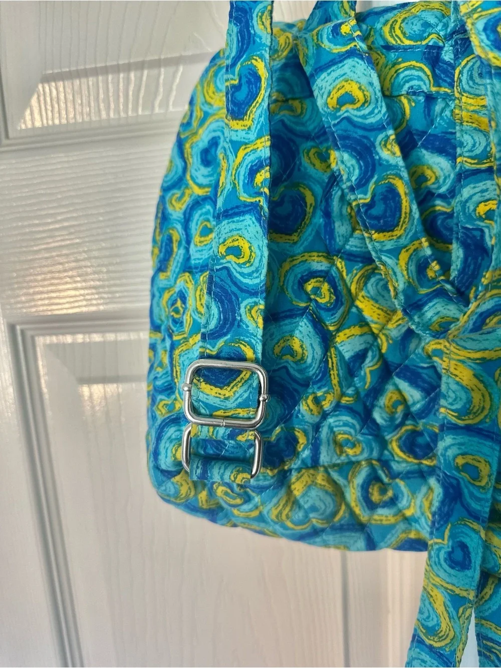 Kids Blue &Sky blue & Yellow Heart Print Quilted Backpack w/ Adjustable Straps